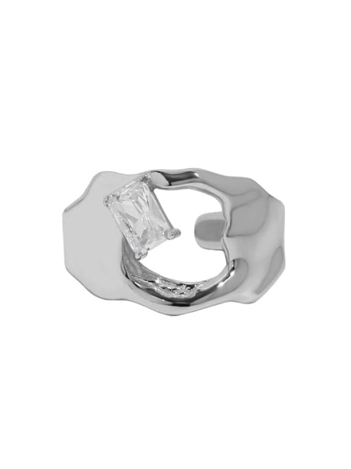 White gold [No. 15 adjustable] 925 Sterling Silver Cubic Zirconia Geometric Minimalist Band Ring